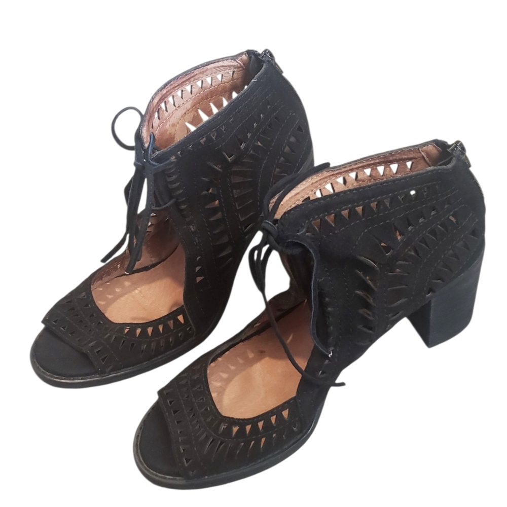 Jeffrey Campbell Sandals Womens 10 Cordillo Black Suede Open Toe Lace-up Heels - Picture 4 of 13